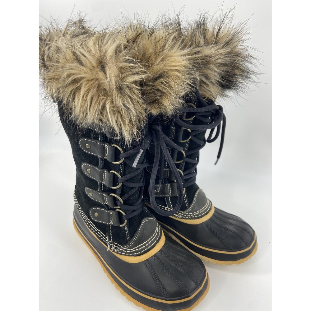 Sorel Boots Womens 6 Black Suede Joan Of Arctic Faux Fur Waterproof Snow Winter